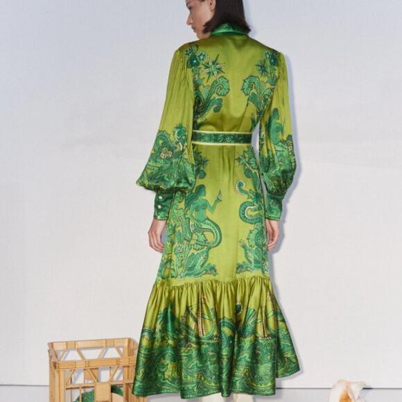 Alemais Solaris Shirtdress - Olive Silk Satin US 6 - Picture 3 of 12